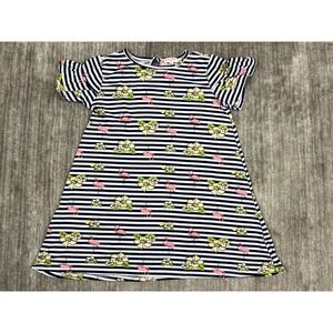 Poof Girl Dress Girls Large Blue Flamingo Striped Floral Flutter Sleeve 992076K